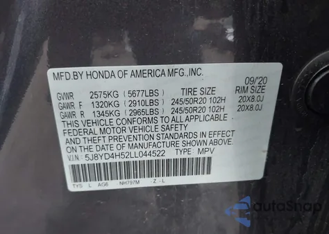 2020 Acura Mdx Technology Package из США, поврежденный, VIN 5J8YD4H52LL044522